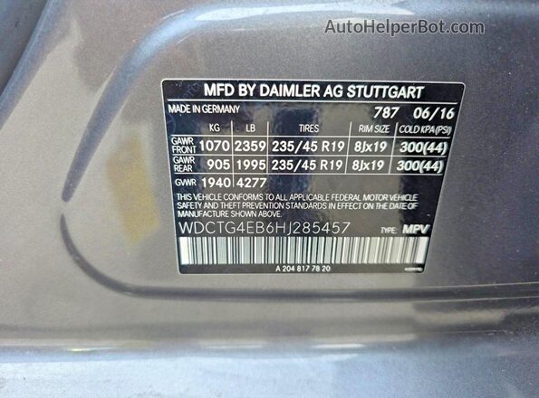 WDCTG4EB6HJ285457 2017 MERCEDES-BENZ GLA Gray Widok wnętrza z tyłu