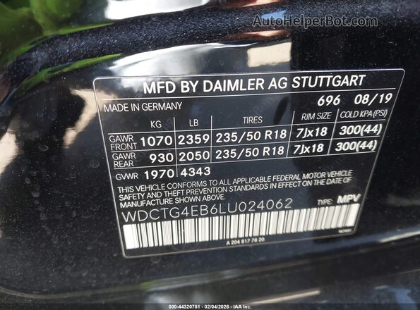 WDCTG4EB6LU024062 2020 MERCEDES-BENZ GLA 250 Black Engine compartment view