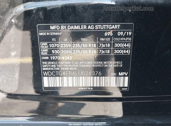 WDCTG4EB6LU026376 2020 MERCEDES-BENZ GLA 250 Black Widok komory silnika