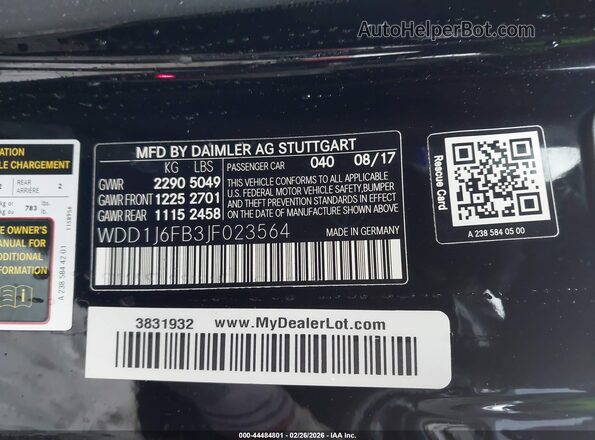 WDD1J6FB3JF023564 2018 MERCEDES-BENZ E-CLASS Черный Вид подкапотного пространства