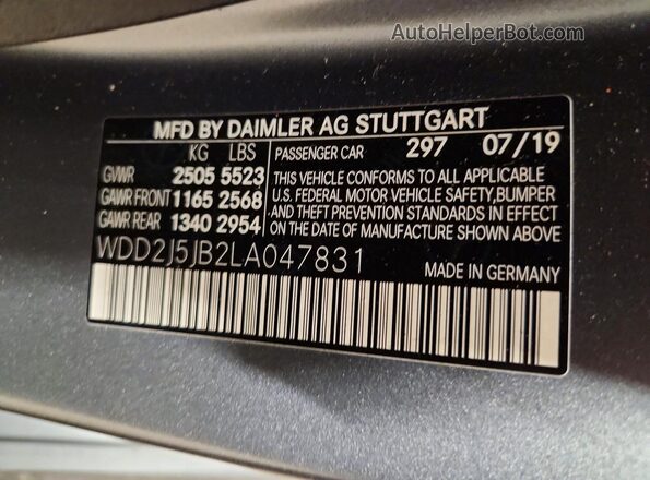 WDD2J5JB2LA047831 2020 MERCEDES-BENZ CLS-CLASS Gray Вид наклейки з VIN-кодом