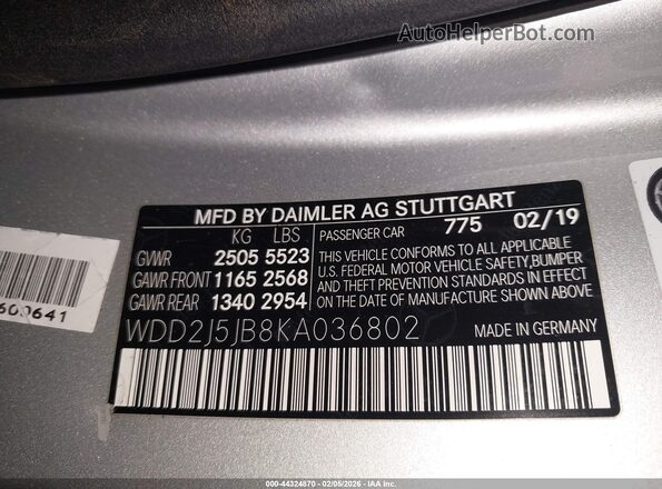 WDD2J5JB8KA036802 2019 MERCEDES-BENZ CLS-CLASS Silver Widok komory silnika