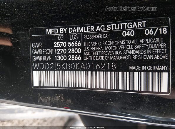 WDD2J5KB0KA016218 2019 MERCEDES-BENZ CLS-CLASS Черный Вид подкапотного пространства