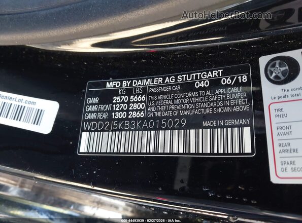 WDD2J5KB3KA015029 2019 MERCEDES-BENZ CLS-CLASS Black Widok komory silnika