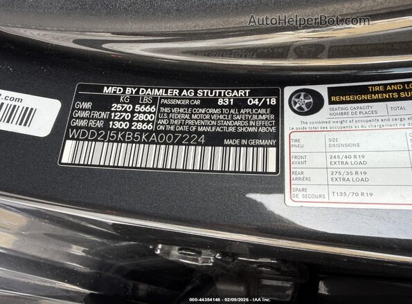WDD2J5KB5KA007224 2019 MERCEDES-BENZ CLS-CLASS Черный Вид подкапотного пространства