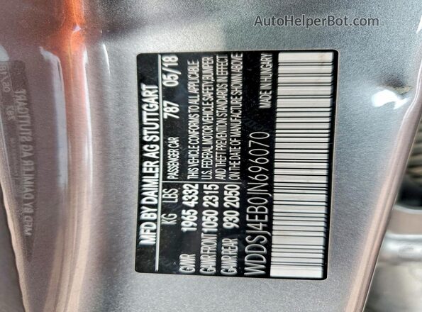 WDDSJ4EB0JN696070 2018 MERCEDES-BENZ CLA-CLASS Серый Вид подкапотного пространства
