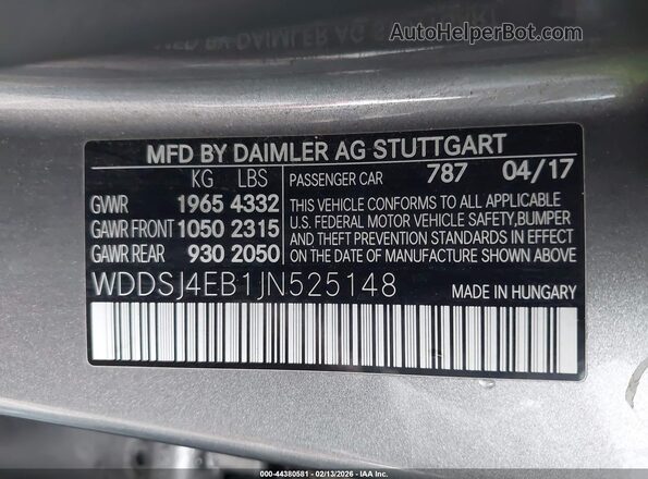 WDDSJ4EB1JN525148 2018 MERCEDES-BENZ CLA 250 Gray Вид підкапотного простору