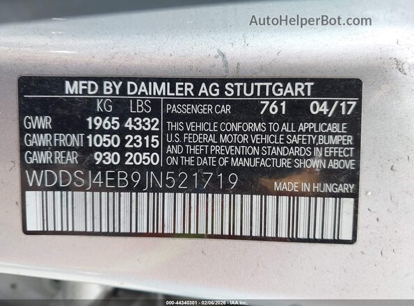 WDDSJ4EB9JN521719 2018 MERCEDES-BENZ CLA 250 Silver Вид підкапотного простору