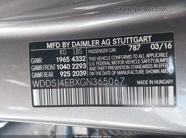 WDDSJ4EBXGN365067 2016 MERCEDES-BENZ CLA 250 Gray ძრავის განყოფილების ხედი