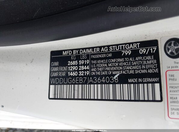 WDDUG6EB7JA364038 2018 MERCEDES-BENZ S-CLASS White Շարժիչի բաժամունքի տեսք