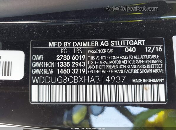 WDDUG8CBXHA314937 2017 MERCEDES-BENZ S-CLASS Черный Вид подкапотного пространства