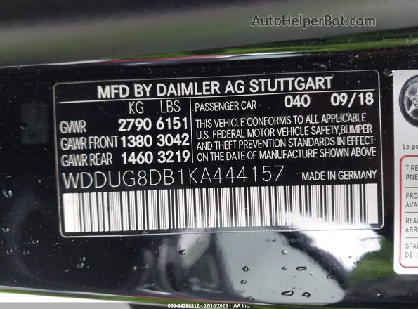 WDDUG8DB1KA444157 2019 MERCEDES-BENZ S-CLASS Black Widok komory silnika