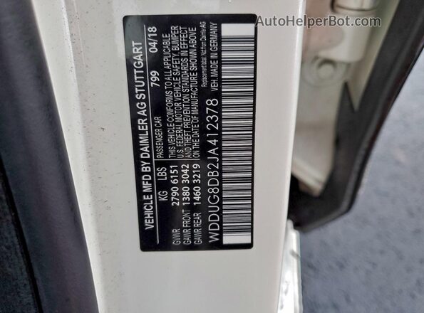 WDDUG8DB2JA412378 2018 MERCEDES-BENZ S White Widok naklejki z numerem VIN