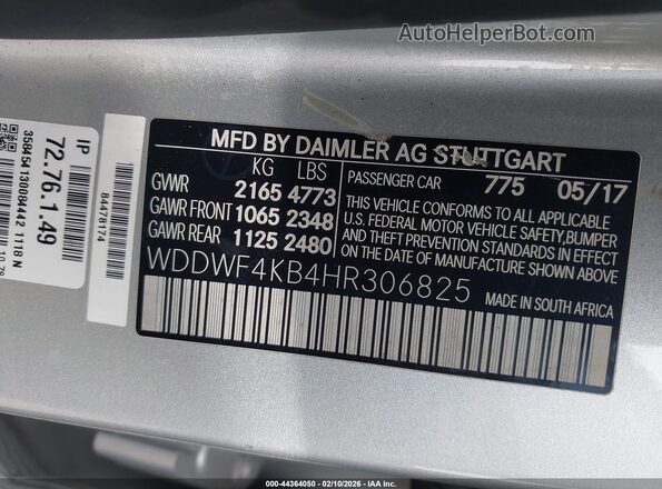 WDDWF4KB4HR306825 2017 MERCEDES-BENZ C-CLASS Silver Engine compartment view