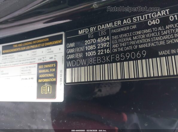 WDDWJ8EB3KF859069 2019 MERCEDES-BENZ C-CLASS Черный Вид подкапотного пространства