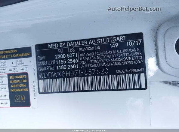 WDDWK8HB7JF657620 2018 MERCEDES-BENZ AMG C 63 White Widok komory silnika