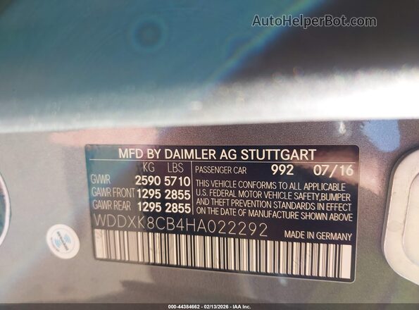 WDDXK8CB4HA022292 2017 MERCEDES-BENZ S-CLASS Серый Вид подкапотного пространства