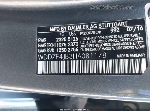 WDDZF4JB3HA081178 2017 MERCEDES-BENZ E-CLASS Серый Вид подкапотного пространства
