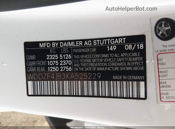 WDDZF4JB3KA525229 2019 MERCEDES-BENZ E-CLASS White ძრავის განყოფილების ხედი
