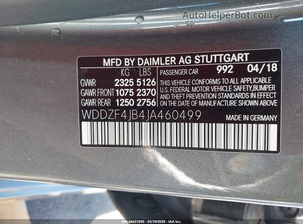 WDDZF4JB4JA460499 2018 MERCEDES-BENZ E-CLASS Серый Вид подкапотного пространства