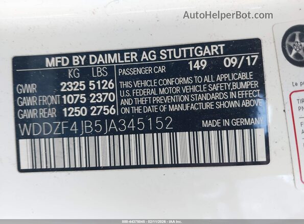 WDDZF4JB5JA345152 2018 MERCEDES-BENZ E-CLASS Белый Вид подкапотного пространства
