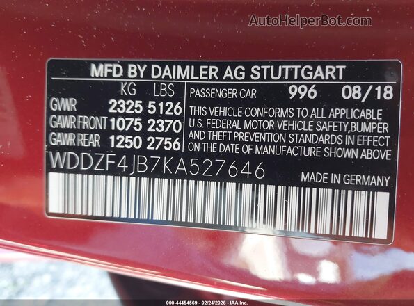 WDDZF4JB7KA527646 2019 MERCEDES-BENZ E-CLASS Бордовый Вид подкапотного пространства