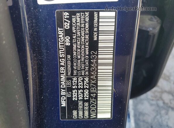 WDDZF4JB7KA636432 2019 MERCEDES-BENZ E Blue Widok komory silnika
