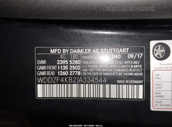 WDDZF4KB2JA334544 2018 MERCEDES-BENZ E-CLASS Черный Вид подкапотного пространства