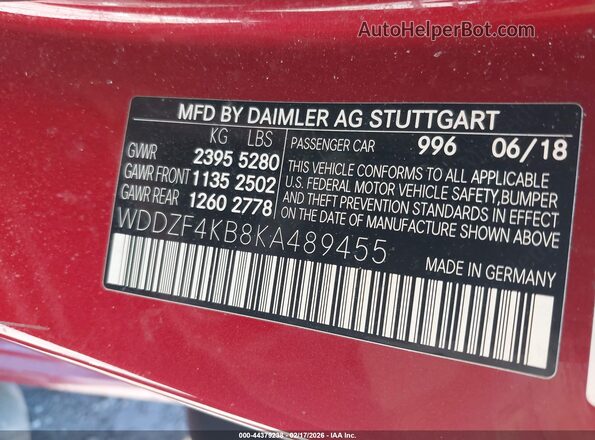 WDDZF4KB8KA489455 2019 MERCEDES-BENZ E-CLASS Red Widok komory silnika