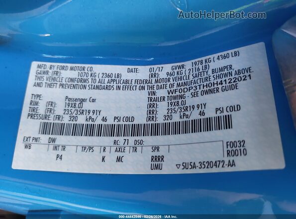 WF0DP3TH0H4122021 2017 FORD FOCUS RS Blue Engine compartment view