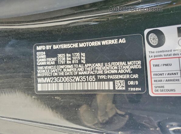 WMW23GD06S2W35165 2025 MINI COOPER Черный Вид наклейки с VIN-кодом