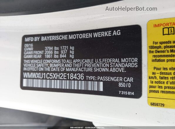 WMWXU1C5XH2E18436 2017 MINI HARDTOP Кремовый Вид подкапотного пространства