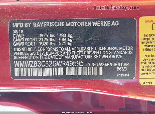 WMWZB3C52GWR49595 2016 MINI COUNTRYMAN Red Widok komory silnika