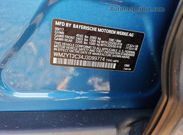 WMZYT3C34J3D99774 2018 MINI COOPER Синий Вид подкапотного пространства