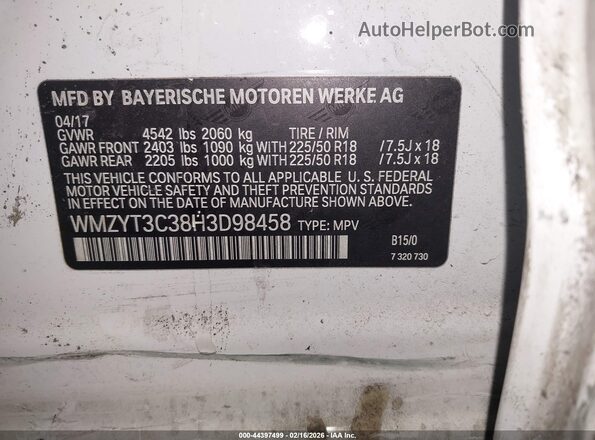 WMZYT3C38H3D98458 2017 MINI COUNTRYMAN Белый Вид подкапотного пространства