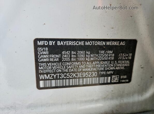 WMZYT3C52K3E95230 2019 MINI COOPER Белый Вид наклейки с VIN-кодом