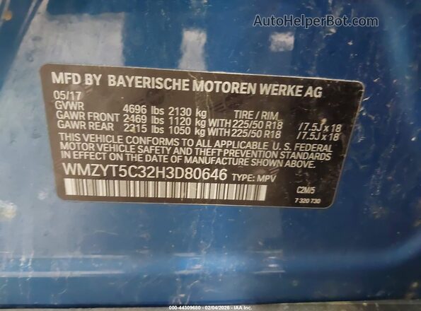 WMZYT5C32H3D80646 2017 MINI COUNTRYMAN Blue Widok komory silnika
