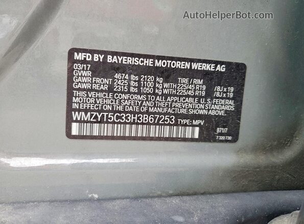 WMZYT5C33H3B67253 2017 MINI COOPER Серый Вид наклейки с VIN-кодом