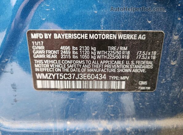 WMZYT5C37J3E60434 2018 MINI COOPER Синий Вид наклейки с VIN-кодом