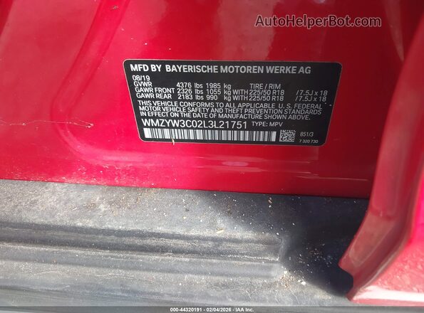 WMZYW3C02L3L21751 2020 MINI COUNTRYMAN Красный Вид подкапотного пространства