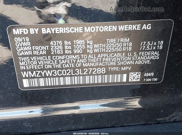 WMZYW3C02L3L27288 2020 MINI COUNTRYMAN Черный Вид подкапотного пространства