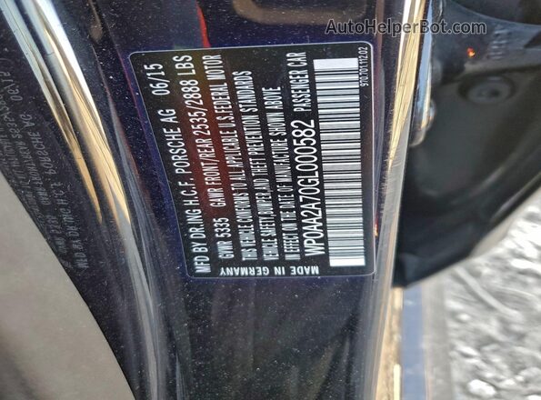 WP0AA2A70GL000582 2016 PORSCHE PANAMERA Черный Вид наклейки с VIN-кодом