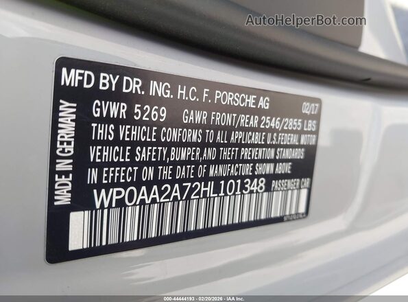WP0AA2A72HL101348 2017 PORSCHE PANAMERA Серый Вид подкапотного пространства