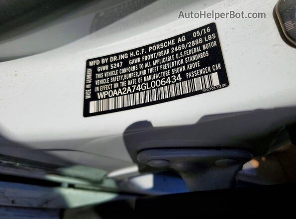 WP0AA2A74GL006434 2016 PORSCHE PANAMERA Белый Вид подкапотного пространства