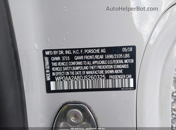 WP0AA2A80JS260325 2018 PORSCHE 718 CAYMAN Gray Engine compartment view