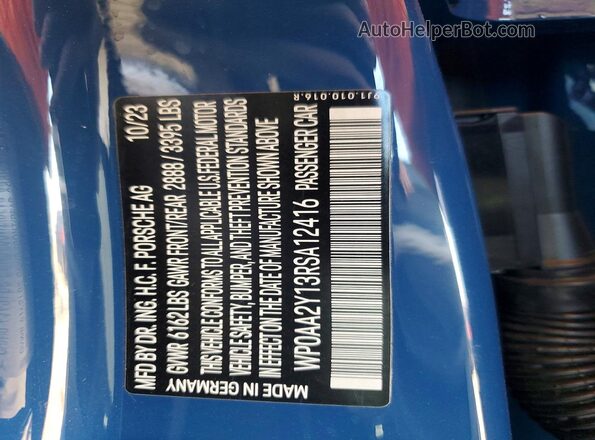 WP0AA2Y13RSA12416 2024 PORSCHE TAYCAN Синий Вид подкапотного пространства