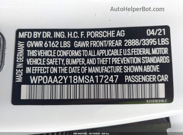 WP0AA2Y18MSA17247 2021 PORSCHE TAYCAN Белый Вид подкапотного пространства