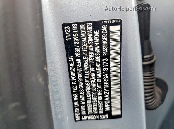 WP0AA2Y18RSA13173 2024 PORSCHE TAYCAN Серебряный Вид подкапотного пространства
