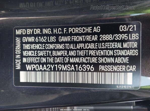 WP0AA2Y19MSA16396 2021 PORSCHE TAYCAN Серый Вид подкапотного пространства
