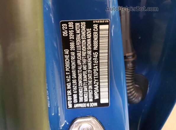 WP0AA2Y1XPSA16945 2023 PORSCHE TAYCAN Синий Вид наклейки с VIN-кодом
